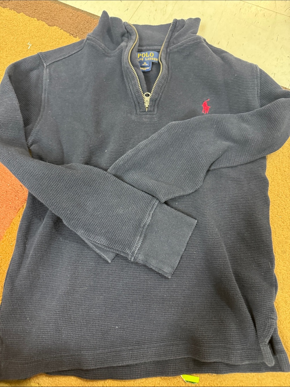 Polo by Ralph Lauren Navy Waffle-Knit Half-Zip with Red Pony